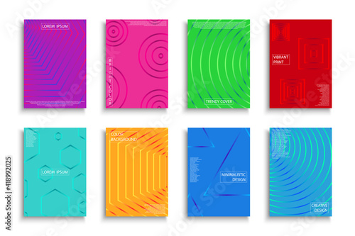 Collection of vector bright colorful covers, templates, backgrounds, placards, brochures, banners, flyers and etc. Vibrant geometric posters with abstract gradient shapes