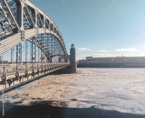 Okhtinsky Bridge is a bridge across the Neva River in St. Petersburg