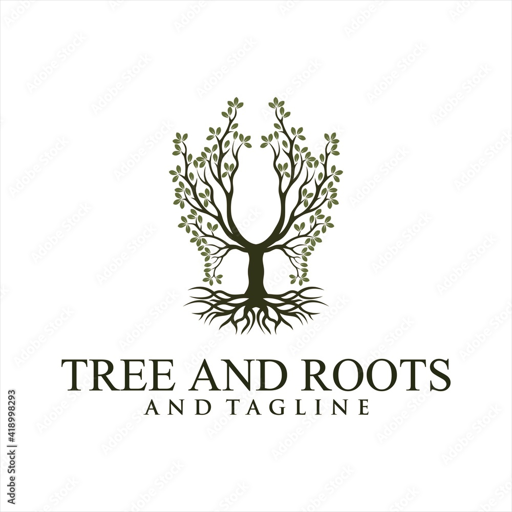 Oak tree logo illustration. Vector silhouette of a tree, Root Of The Tree logo illustration. Vector silhouette of a tree. Oak tree logo illustration. Vector silhouette of a tree, Root Of The Tree logo illustration. Vector silhouette of a tree.