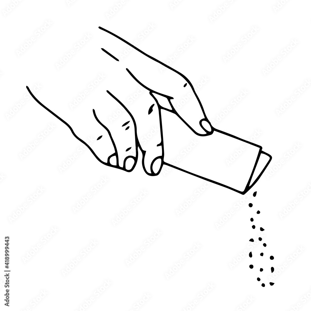 Black outline vector illustration of a hand seeding plants isolated on a white background Black outline vector illustration of a hand seeding plants isolated on a white background
