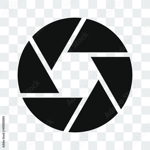 Camera shutter icon. Focus len aperture symbol isolated on transparent background. Vector illustration.
