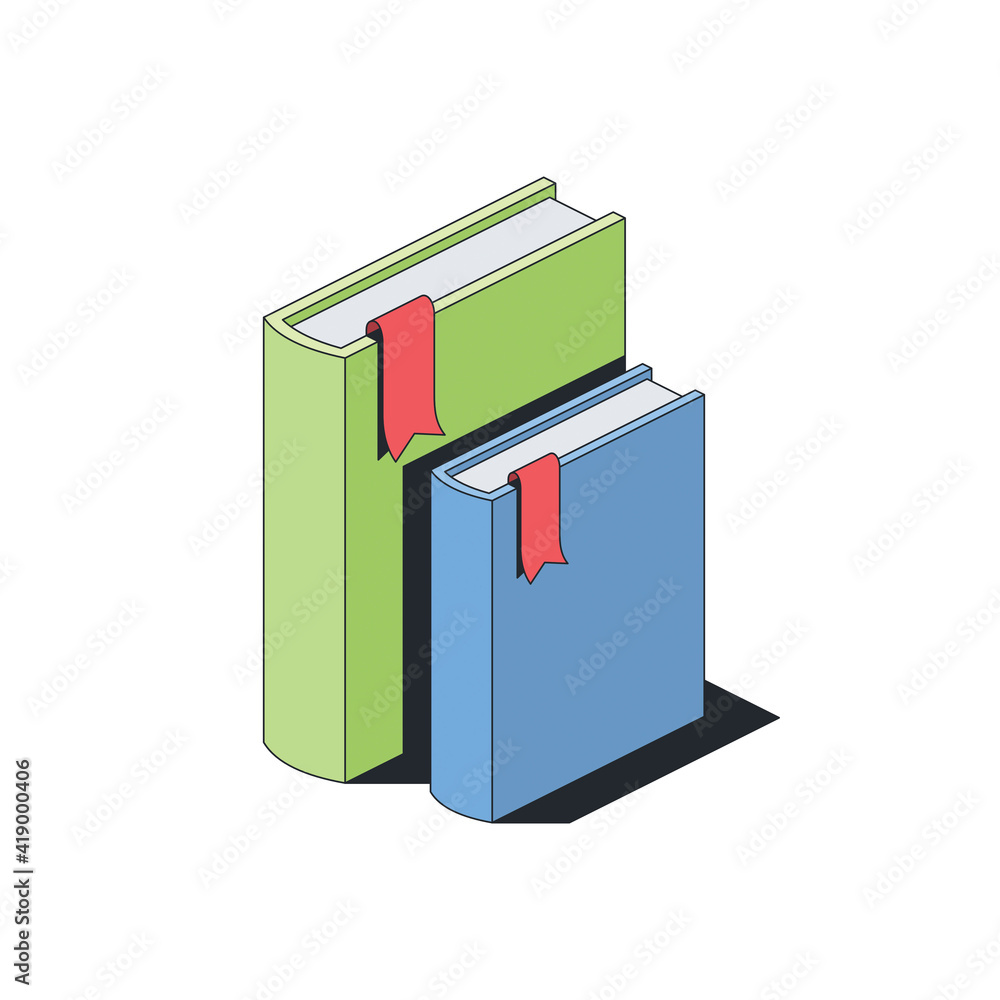 Books vector 3d line isometric, color web icons, new flat style. Creative illustration, design idea for infographics.