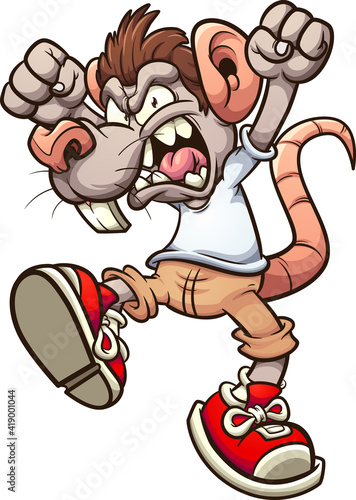 Rat boy screaming angrily with arms up. Vector clip art illustration with simple gradients. All on a single layer.
