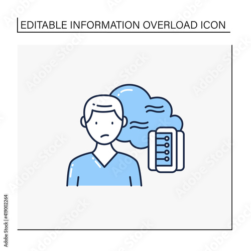 Data smog line icon. Information overload. Overwhelmed individuals brain and system. Unsatisfied situation. Too much information concept. Isolated vector illustration.Editable stroke