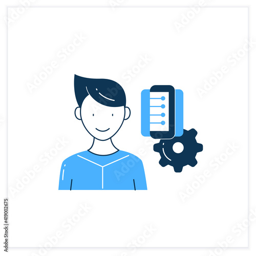 Information management flat icon. Collect, manage, preserve, store and deliver information. Information overload concept. Vector illustration