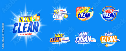 Laundry detergent template Set for Cleaning service, package design, Washing Powder and Liquid Detergents ready for branding and ads design. photo