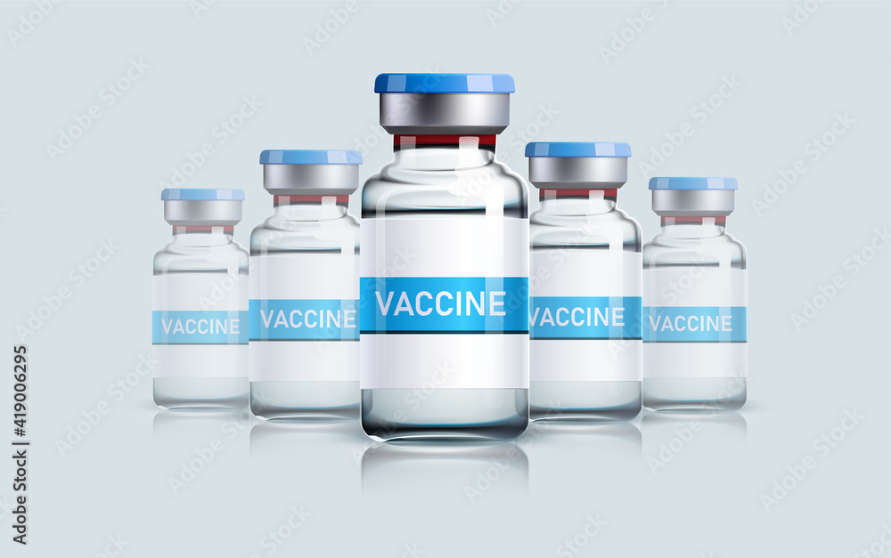 Realistic glass ampoule with Vaccine isolated on a gray background. Vaccination and immunization concept Realistic glass ampoule with Vaccine isolated on a gray background. Vaccination and immunization concept