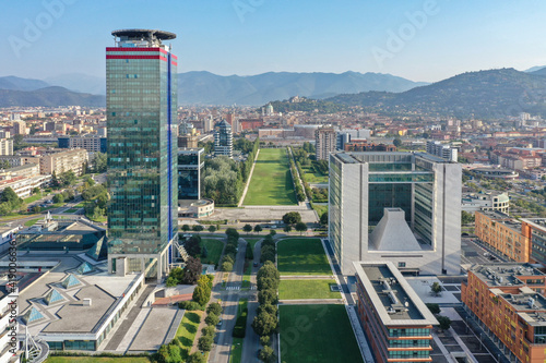 Fototapeta Naklejka Na Ścianę i Meble -  Brescia Due - Italy view by Drone.
Skyline business quarter in Italy, the future is here.
Modern styling in the city, office work.
Wallpaper for your house