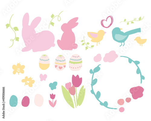 春のイラスト　イースター　うさぎ　花　Spring illustration Easter rabbit flower