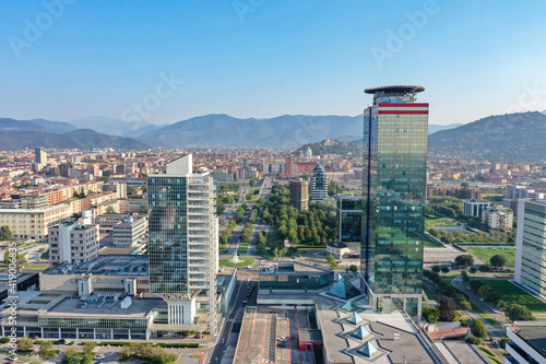 Brescia Due - Italy view by Drone.
Skyline business quarter in Italy, the future is here.
Modern styling in the city, office work.
Wallpaper for your house