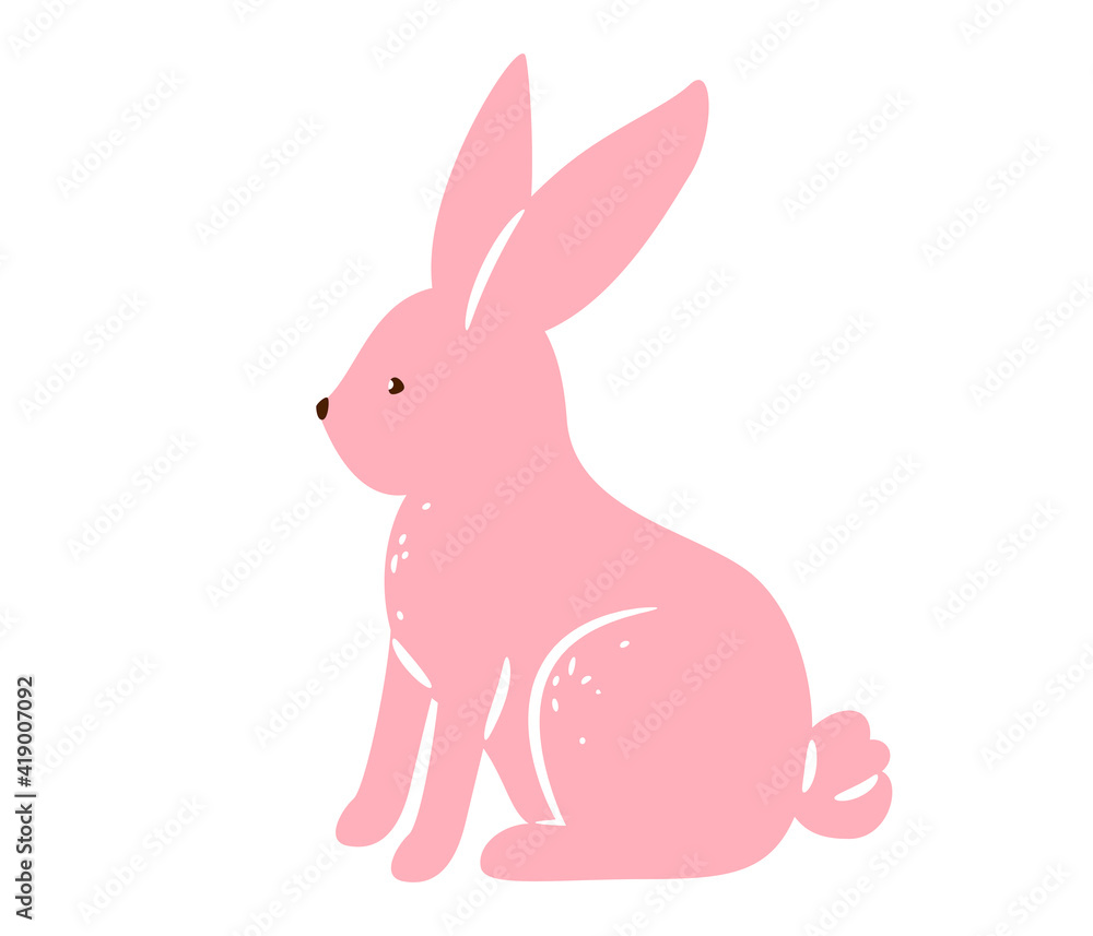 Bunny vector illustration. Pink textured rabbit isolated on white background. Cute print design characters in flat cartoon scandinavian style Bunny vector illustration. Pink textured rabbit isolated on white background. Cute print design characters in flat cartoon scandinavian style