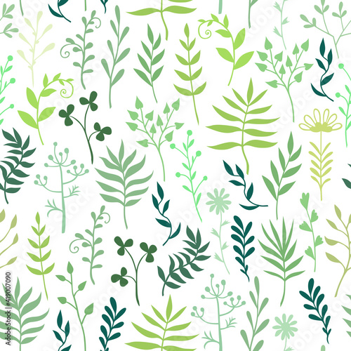Decorative herbals  branches and flowers pattern seamless