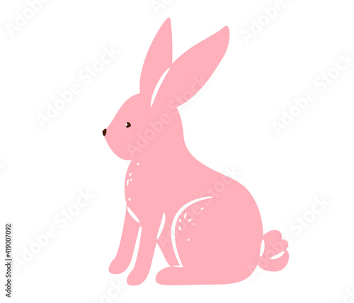 Bunny vector illustration. Pink textured rabbit isolated on white background. Cute print design characters in flat cartoon scandinavian style © zaie