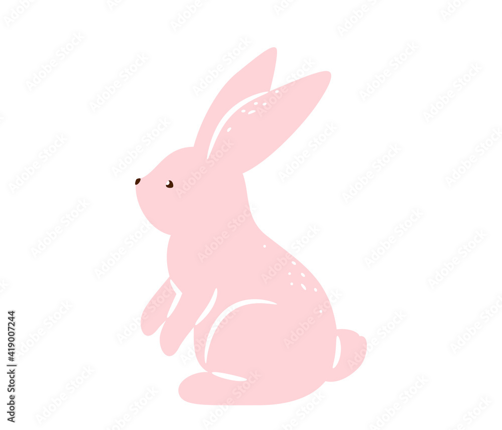 Bunny vector illustration. Pink textured rabbit isolated on white background. Cute print design characters in flat cartoon scandinavian style Bunny vector illustration. Pink textured rabbit isolated on white background. Cute print design characters in flat cartoon scandinavian style