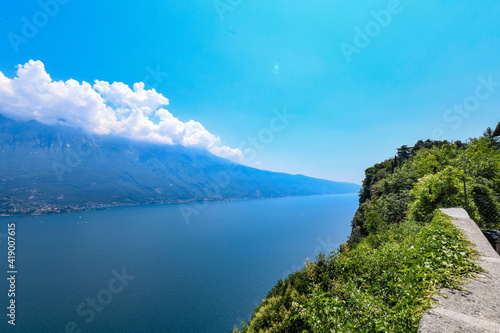 Tremosine del Garda, Summer day on thrill terrace roof. 
Holidays in Italy on Garda Lake, special view on the lake.
The best place, terrazza del brivido.