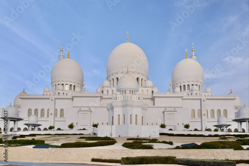 Sheikh Zayed Mosque against the blue sky. View from the east