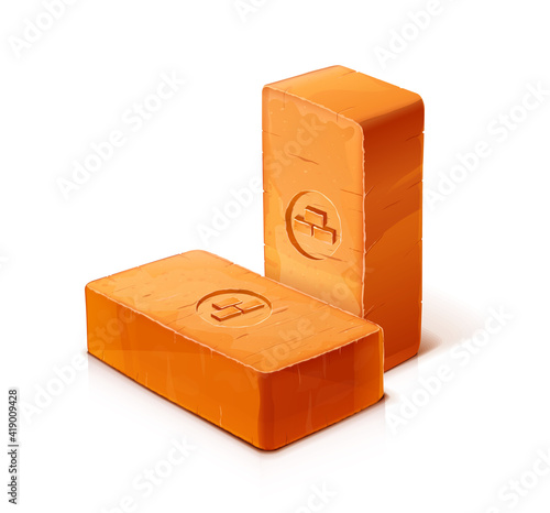 Red ceramic brick. Material for building, Isolated on white background. Eps10 vector illustration.