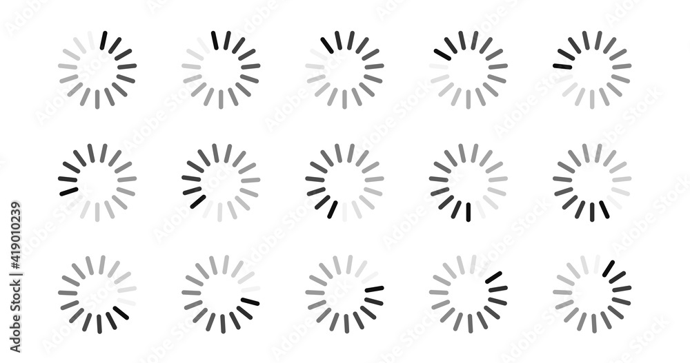 Vector large set loading and buffering icons. Vector large set loading and buffering icons.