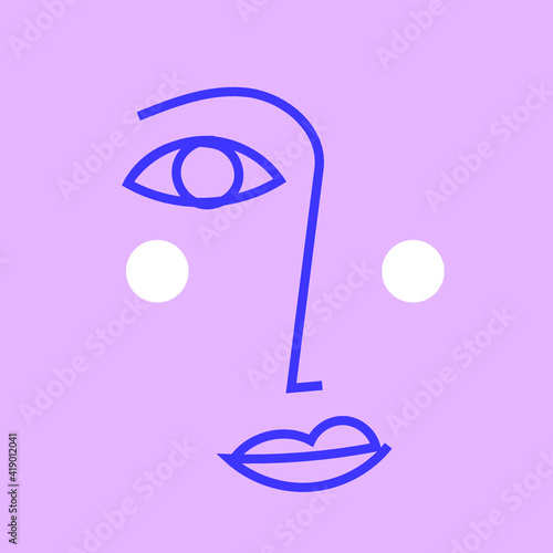 Continuous one line drawn face. Abstract minimal portrait. Woman face continuous line drawing.
Set of creative templates in trendy style with one line face portrait. Cubism face. Outline thin stroke.