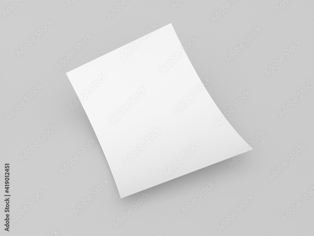 Curved A4 sheet of paper on a gray background. 3d render illustration. Curved A4 sheet of paper on a gray background. 3d render illustration.