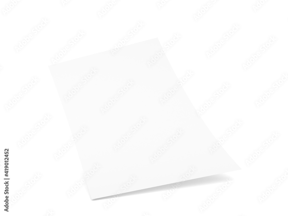 Curved sheet of A4 paper on a white background. 3d render illustration. Curved sheet of A4 paper on a white background. 3d render illustration.