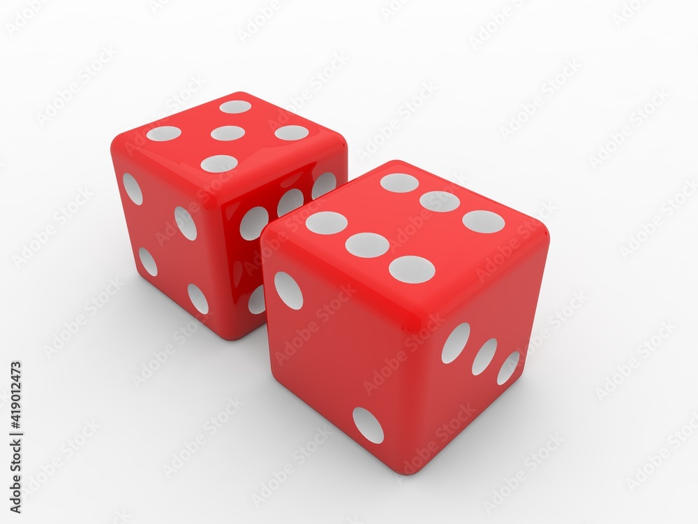 Casino dice on a white background. 3d render illustration. Casino dice on a white background. 3d render illustration.