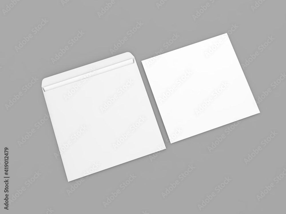 Fototapeta premium Blank envelope and postcard mockup on gray background. 3d render illustration.