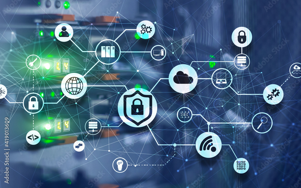 Data security concept. Icons: Closed Padlock, Wifi And cloud on digital background Data security concept. Icons: Closed Padlock, Wifi And cloud on digital background
