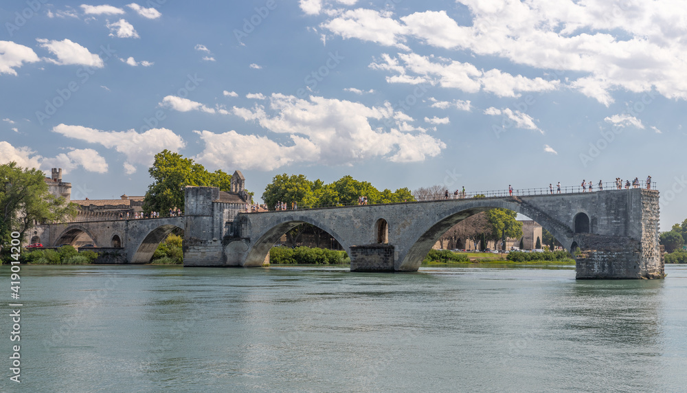 Pont Saint Benezet, Pont d Avignon over the rhone river in the Provence in France, Europe