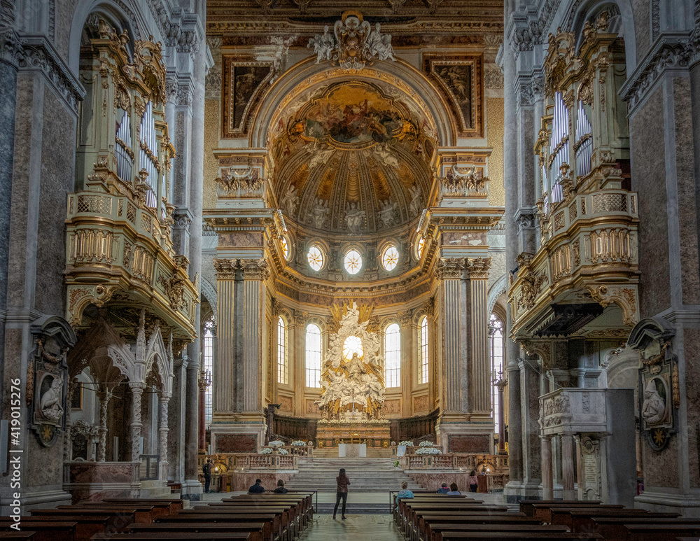 Main altar of the Naples Cathedral. Is a Roman Catholic church and the seat of the Archbishop of Naples. It is known as the Cattedrale di San Gennaro (St Januarius).