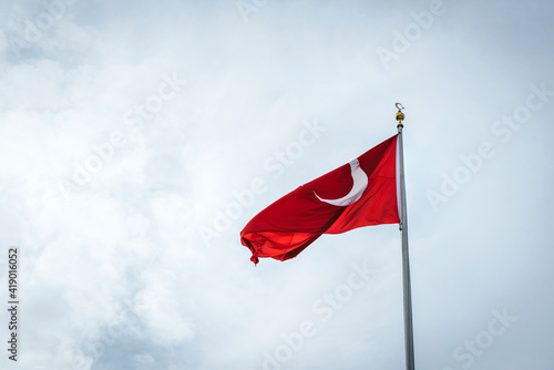 The turkish flag waving in the sky