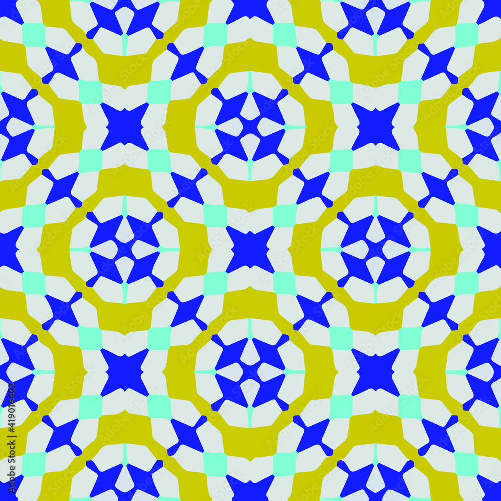 Seamless pattern with symmetric geometric ornament.
Seamless pattern with symmetric geometric ornament.