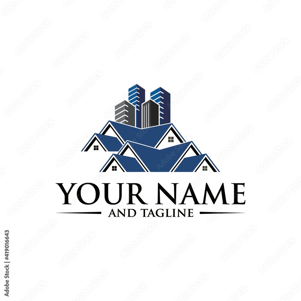 city building skyline house apartment vector logo design template.