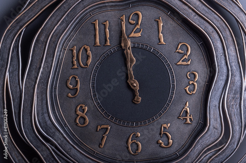 Obraz na plátně warped shape retro style clock showing one minute to midnight .