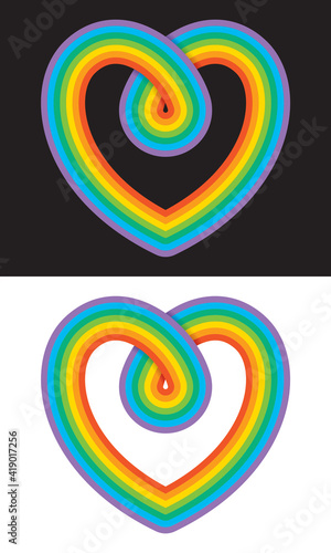 Everlasting Love Rainbow Infinity Heart Symbol.
Vector illustration of heart shape made by overlapping rainbow lines to create infinity symbol.