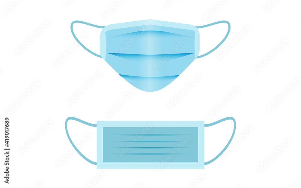 Surgical face mask. Blue medical protective masks front view isolated on blue. Corona virus mask with shield from covid 19 virus concept vector illustration eps 10, easy to modify. Surgical face mask. Blue medical protective masks front view isolated on blue. Corona virus mask with shield from covid 19 virus concept vector illustration eps 10, easy to modify.
