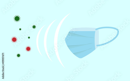 Surgical face mask. Blue medical protective masks front view isolated on blue. Corona virus mask with shield from covid 19 virus concept vector illustration eps 10, easy to modify. 