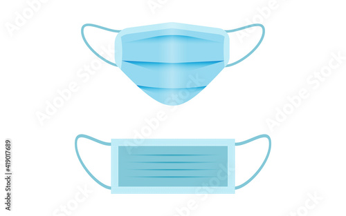 Surgical face mask. Blue medical protective masks front view isolated on blue. Corona virus mask with shield from covid 19 virus concept vector illustration eps 10, easy to modify. 