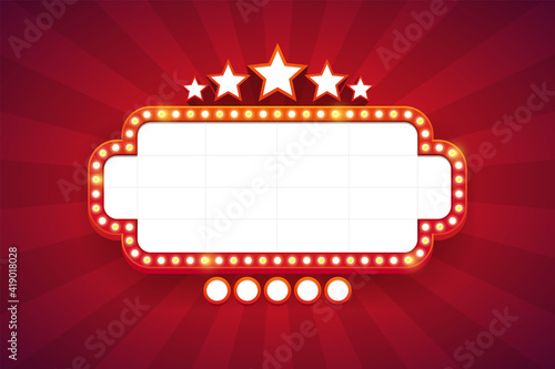 Light frame shining retro billboard with decoration. Casino vintage style. Vector illustration