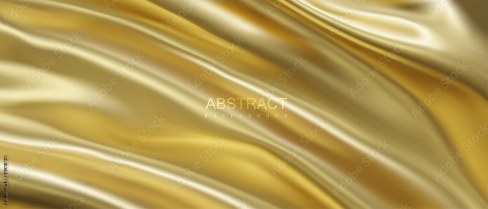 Golden wavy textile abstract background - obrazy, fototapety, plakaty 