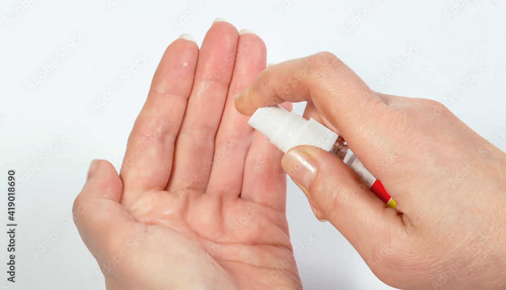 Antibacterial hand spray, hand sanitizer on white background Antibacterial hand spray, hand sanitizer on white background