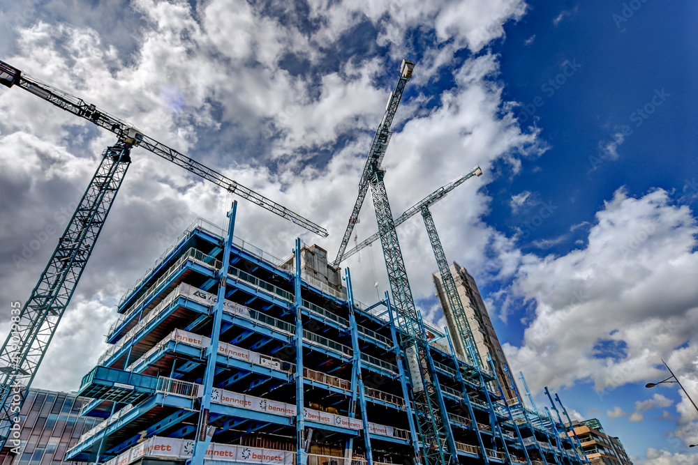 Fototapeta premium Construction cranes in Dublin IReland