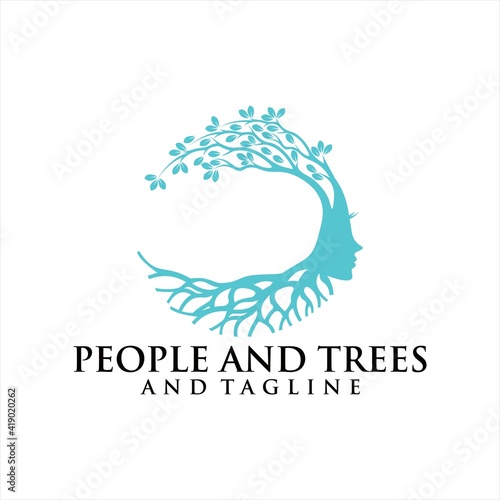 Illustration of a woman's face in conjunction with a tree., blooming tree with female face, vector.