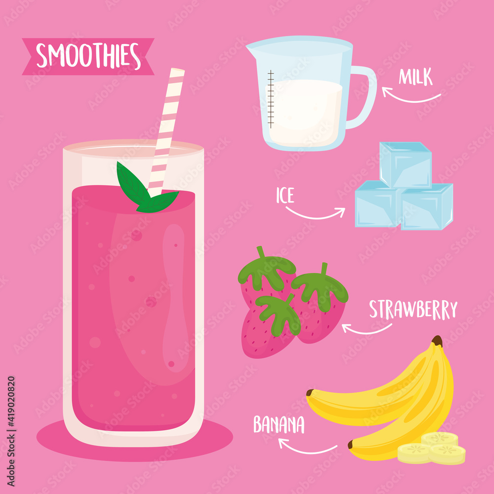 smoothie fruits ingredients set icons smoothie fruits ingredients set icons