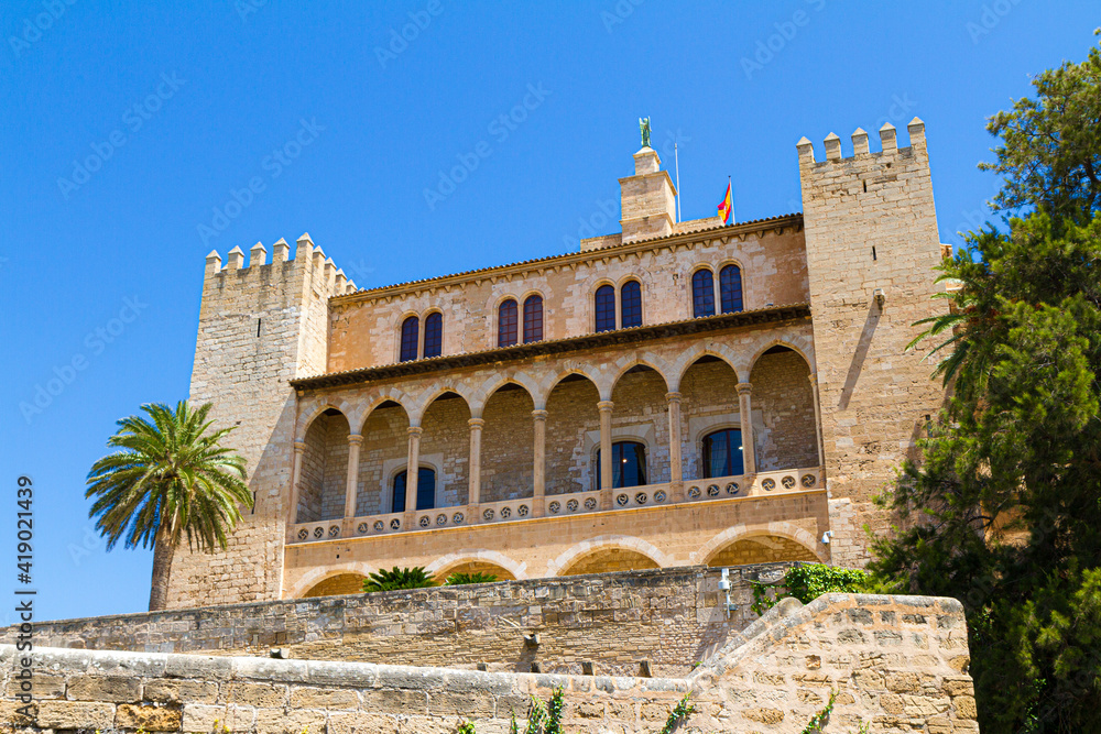 Almudaina Palace exterior view in Palma, Mallorca, Spain.