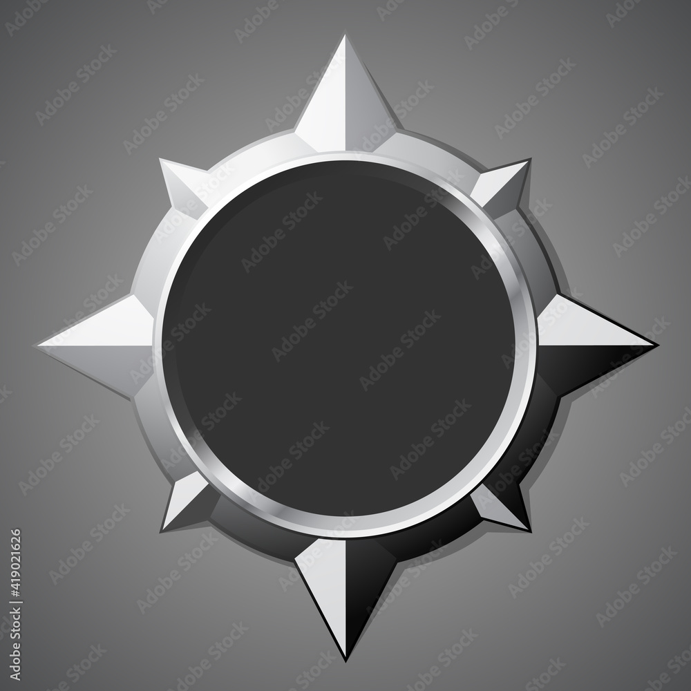 Steel detailed 3D compass. Metal template background. Vector illustration
