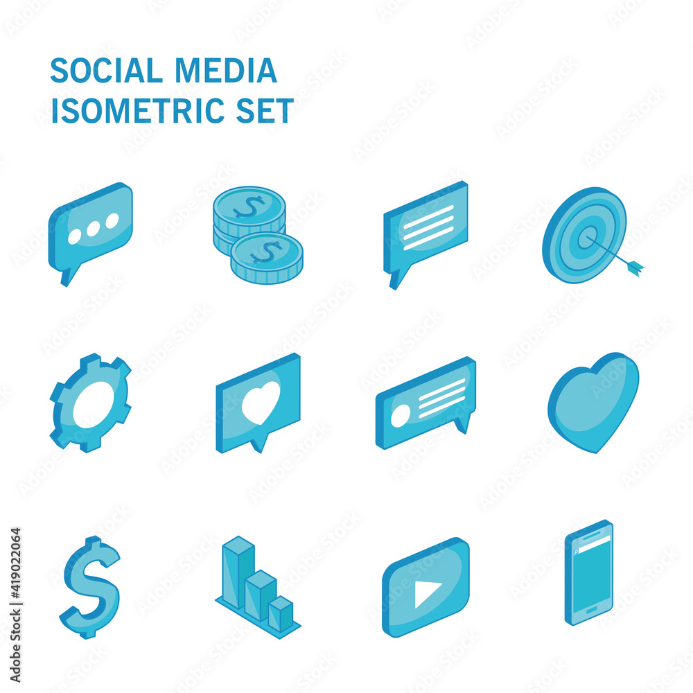 isometric social media twelve icons isometric social media twelve icons