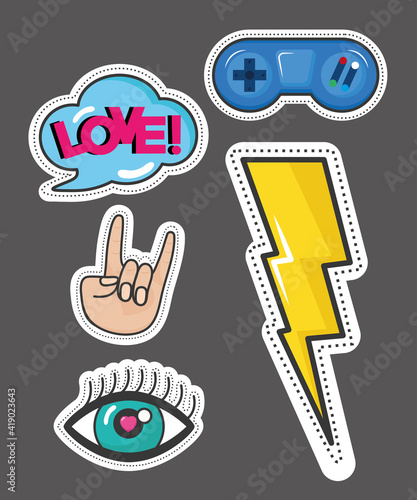 eighties set patches set icons