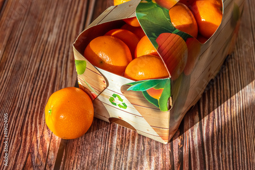 Mandarin orange fruits in recyclable packaging photo