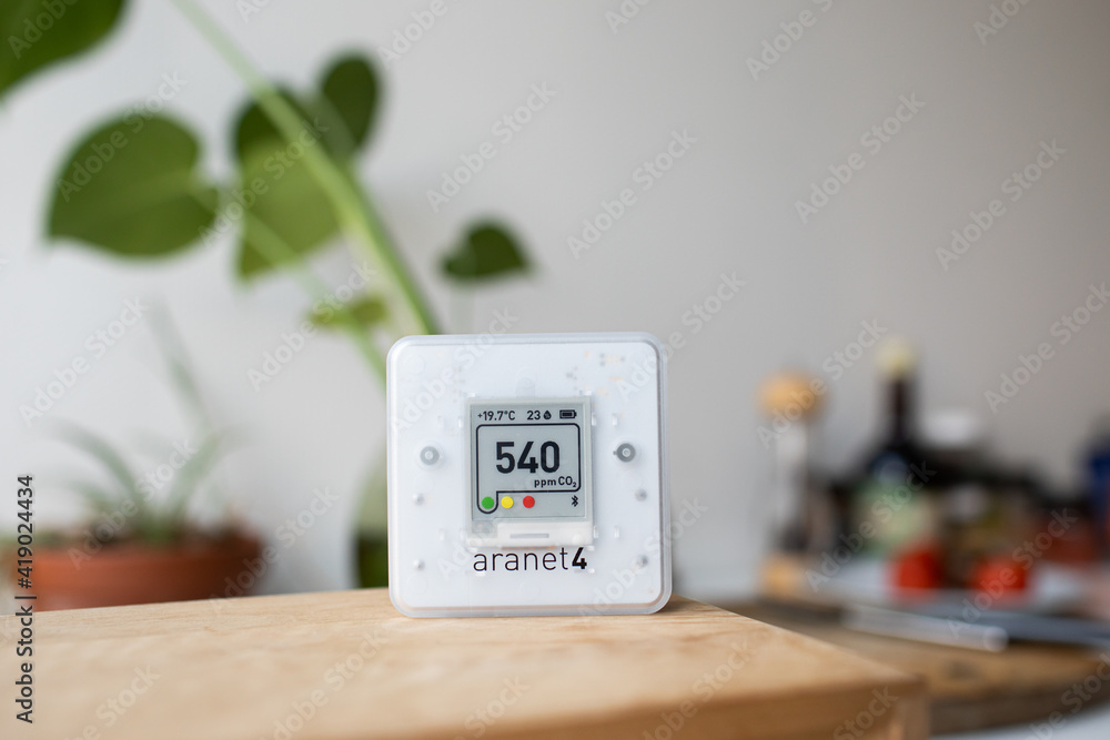 CO₂ sensor monitor. Indoor air quality sensor. Healthy work